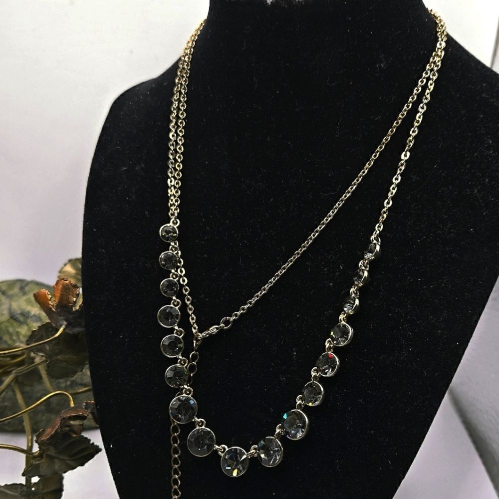 "5/$40" Long Adjustable Goldtone Smokey Quartz Rhinestone Necklace